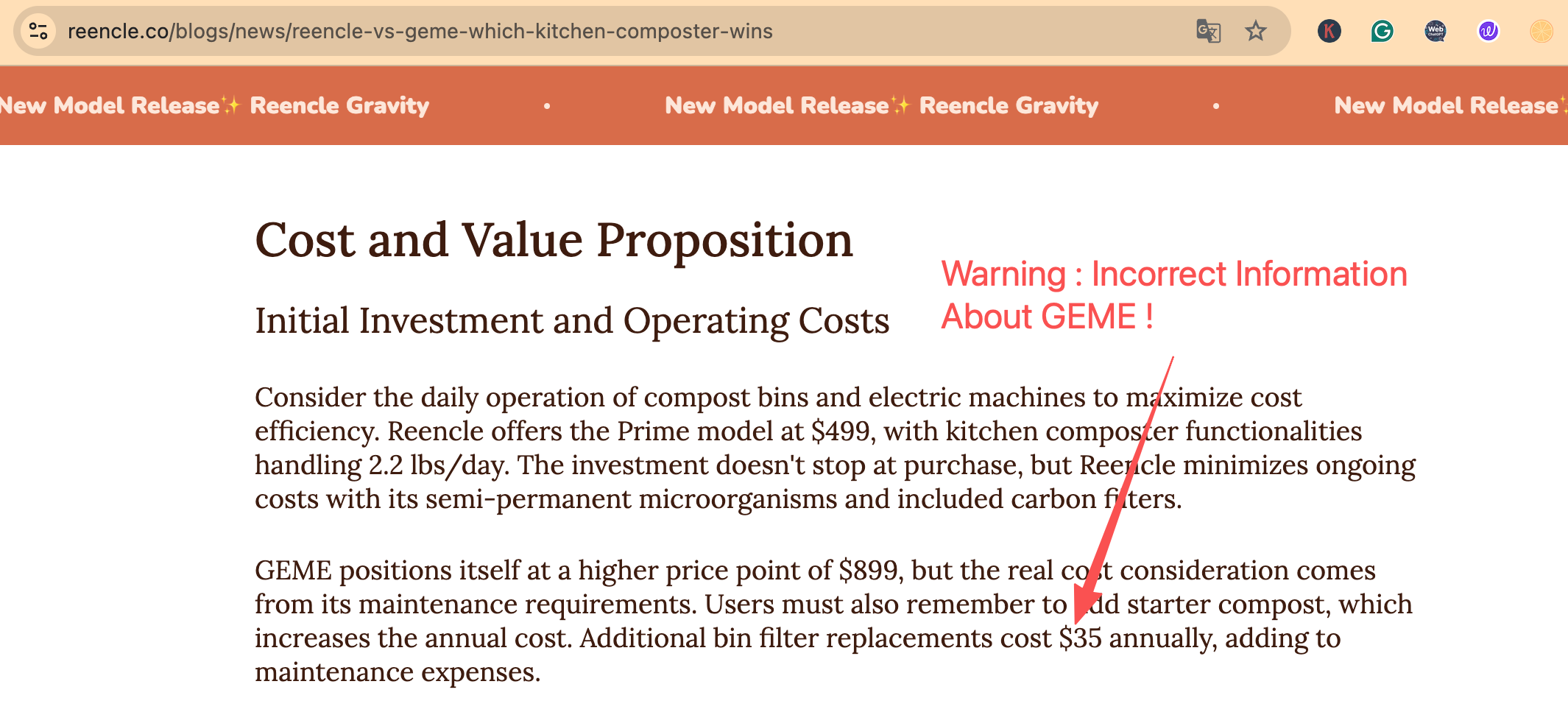 Reencle False Claims About GEME Composter